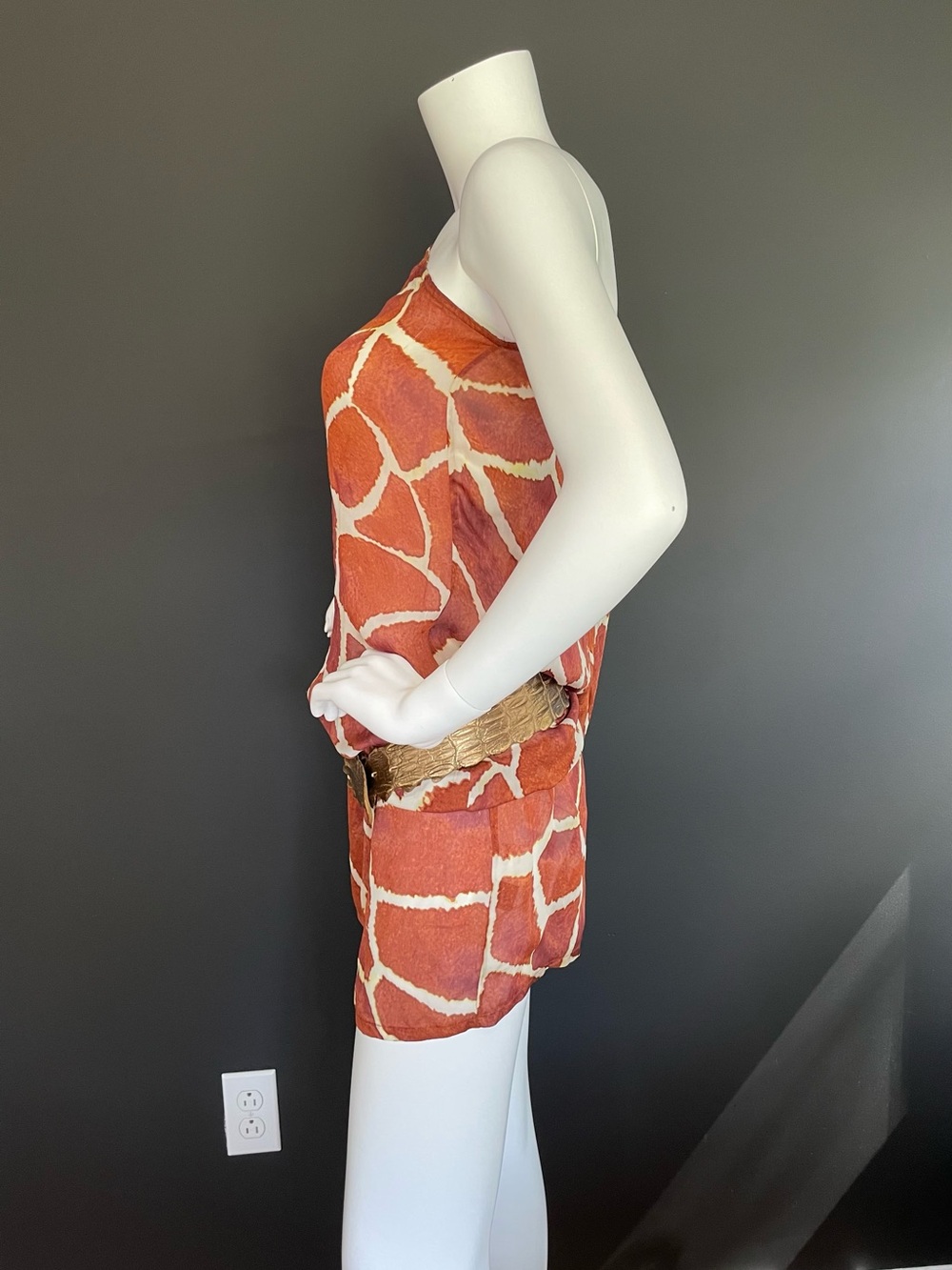 Roberto Cavalli S/S 2006 Vintage One Shoulder Giraffe Dress & Metallic Croc Belt - Picture 5 of 14